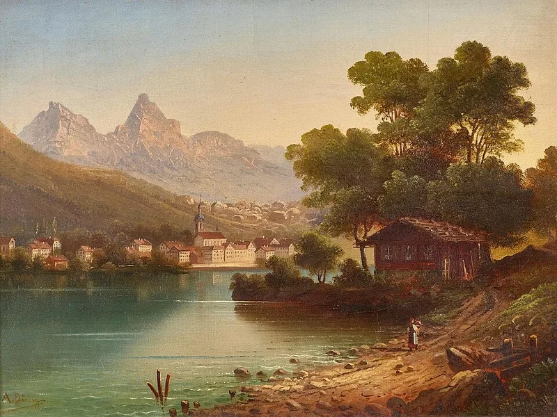 1865-Alfred Dünz - Fontane sul lago di Lucerna avvolte da miti